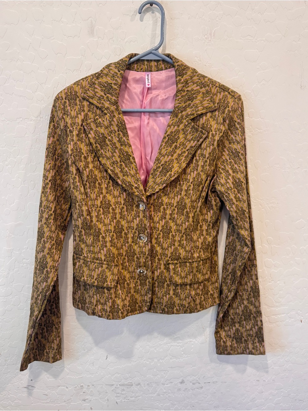 Y2K Tempted Hearts Paisley Brocade Jacket Womens Large Tan Gold Vintage